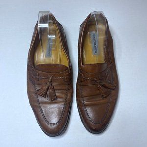 Johnston & Murphy Mens Sz 9.5 W Brown Tassel Leather Loafers Dress Shoes Slip On